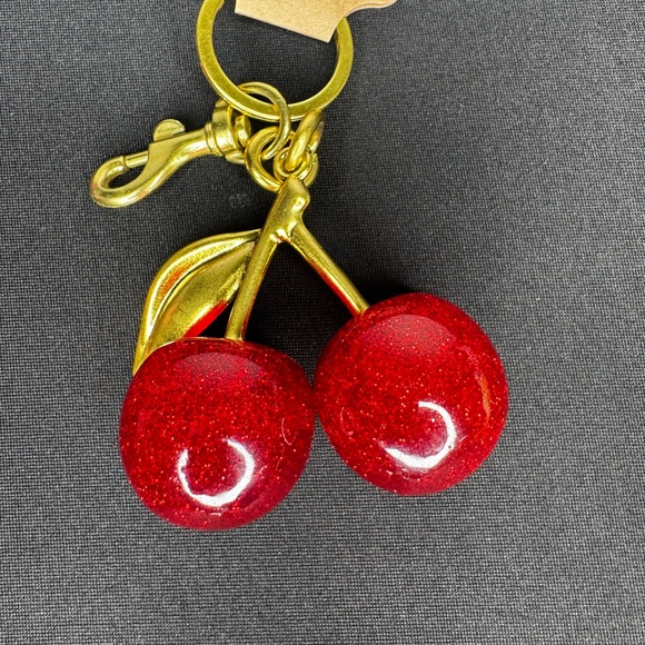 Red Cherry Purse Charm or Keychain with Gold Accents - Picture 1 of 1